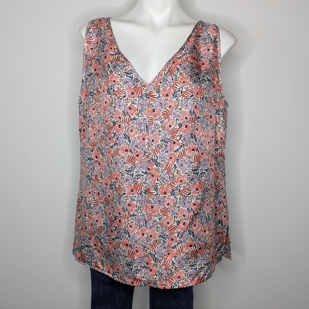 Boss Hugo Boss Orange Purple Floral Silk V Neck Tank Blouse 14